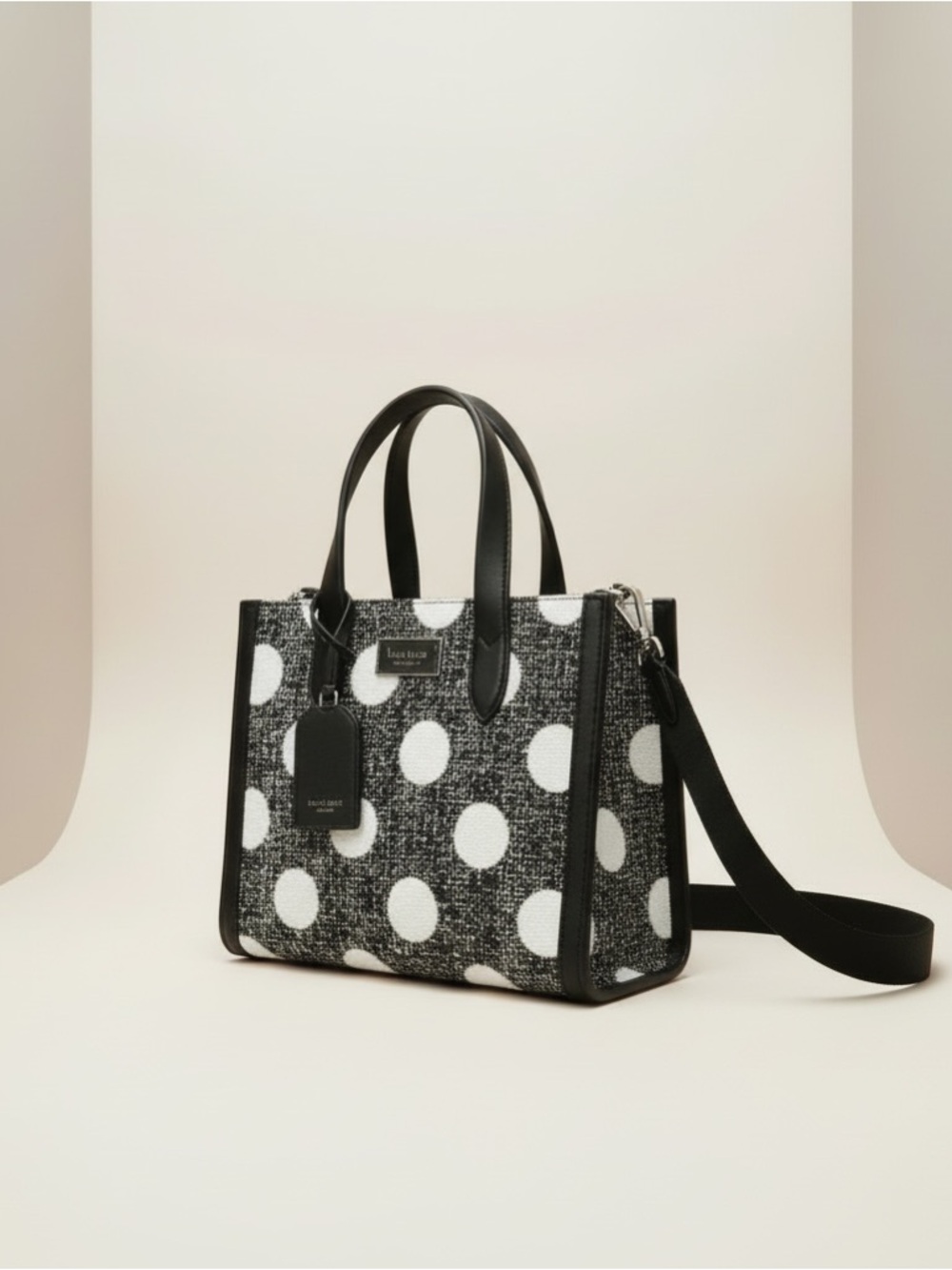 NWT Kate Spade Polka Dot Tweed Satchel Crossbody Black White Top Handle Bag